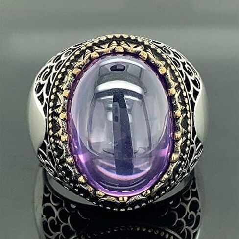 Men Handmade Ring, Amethyst Men's Ring, Ottoman Ring, Embroidered Men's Ring, 925k Sterling Silver Ring in Kuwait