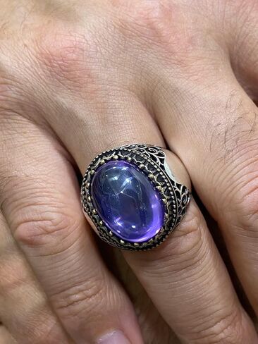 Men Handmade Ring, Amethyst Men's Ring, Ottoman Ring, Embroidered Men's Ring, 925k Sterling Silver Ring in Kuwait
