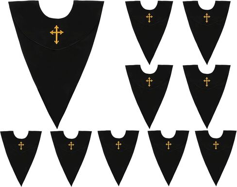 10 Pieces Unisex V-Shape Church Choir Stole with Embroidered Cross in Solid Color in Saudi Arabia
