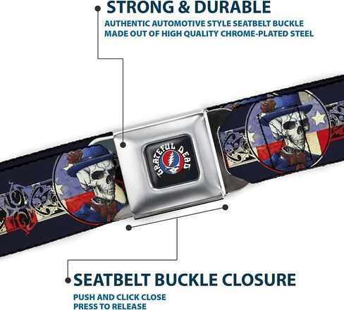 Grateful Dead Belt, Seatbelt Buckle Belt, Grateful Dead Dave'S Picks Skeleton Americana Bonus Art, Adjustable in Kuwait