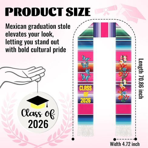 Mexican Graduation Stole, Class of 2026 Graduation Stole, Mexico Graduation Honor Sash Sarape for Senior High School College Graduation Gift Estolas De Graduacion 2026 in Saudi Arabia