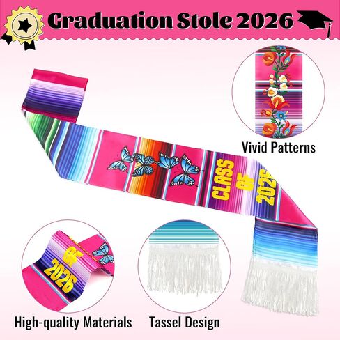 Mexican Graduation Stole, Class of 2026 Graduation Stole, Mexico Graduation Honor Sash Sarape for Senior High School College Graduation Gift Estolas De Graduacion 2026 in Saudi Arabia