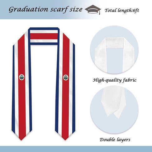 Costa Rica Flag Graduation Stole Sash Scarf Double Layer Polyester Satin Fabric Anti-Wrinkle in Kuwait