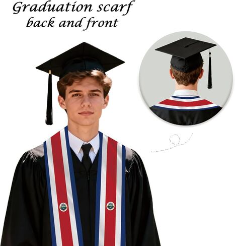 Costa Rica Flag Graduation Stole Sash Scarf Double Layer Polyester Satin Fabric Anti-Wrinkle in Kuwait