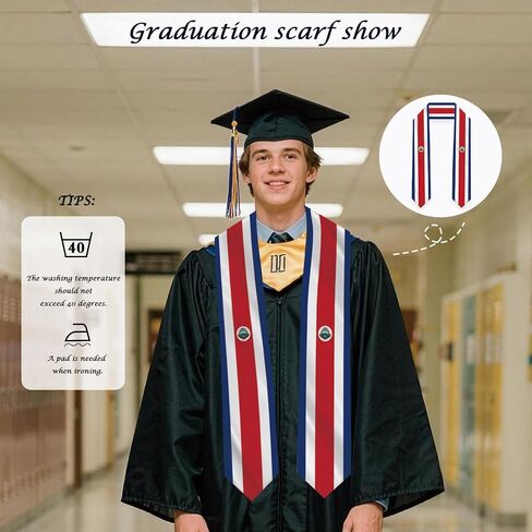 Costa Rica Flag Graduation Stole Sash Scarf Double Layer Polyester Satin Fabric Anti-Wrinkle in Kuwait