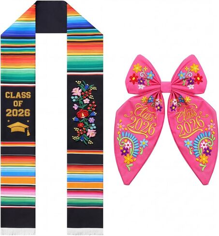 Crowye 2 Pcs Mexican Graduation Sash 2026 Set - Hispanic American Embroidered Cap Bow & Stole for School Graduates Women in Kuwait