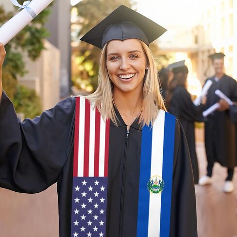 El Salvador & USA United States Flag Graduation Stole For International Student Sash Stole Pride Cheers Shawls in Saudi Arabia