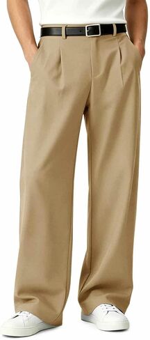 Runcati Mens Baggy Dress Pants Old Money Pleated 30"/32" Casual Wide Leg Slacks Relaxed Fit Lightweight Work Business Trouser in Saudi Arabia