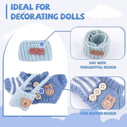 Clothes for Doll, 5-Piece Set Doll Clothes 6.7in/17cm Doll Outfits Cute Accessories for Doll Includes Doll Shoes+Doll Hat+Plaid T-Shirt+Bib Pants+Glasses Clothes Set in Saudi Arabia