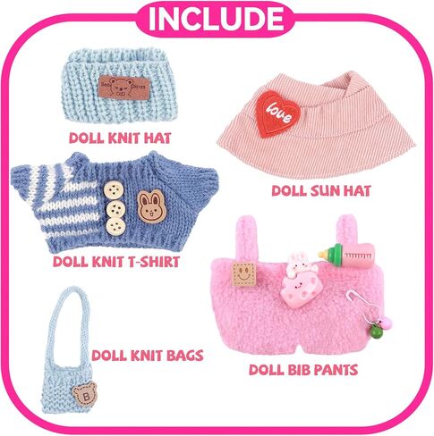 Clothes for Doll, 5-Piece Set Doll Clothes 6.7in/17cm Doll Outfits Cute Accessories for Doll Includes Doll Shoes+Doll Hat+Plaid T-Shirt+Bib Pants+Glasses Clothes Set in Saudi Arabia