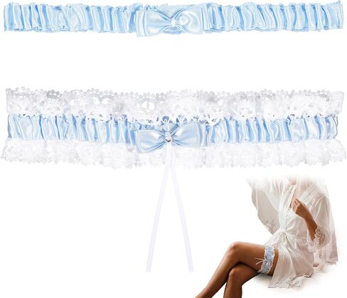 Wedding Garters for Bride Lace Garters for Bride Blue Lace Garter Bridal Garter Set Keepsake and Toss Elastic Ribbons for Wedding Accessories Party Gifts for Women in Kuwait