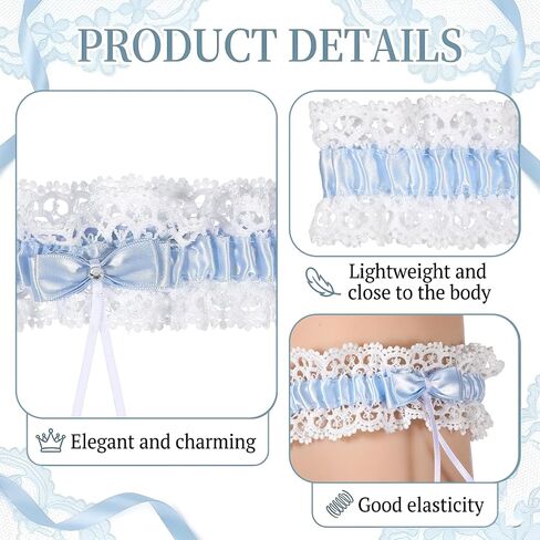 Wedding Garters for Bride Lace Garters for Bride Blue Lace Garter Bridal Garter Set Keepsake and Toss Elastic Ribbons for Wedding Accessories Party Gifts for Women in Kuwait