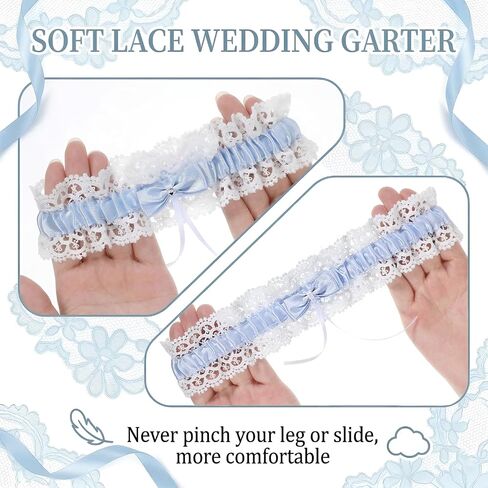 Wedding Garters for Bride Lace Garters for Bride Blue Lace Garter Bridal Garter Set Keepsake and Toss Elastic Ribbons for Wedding Accessories Party Gifts for Women in Kuwait