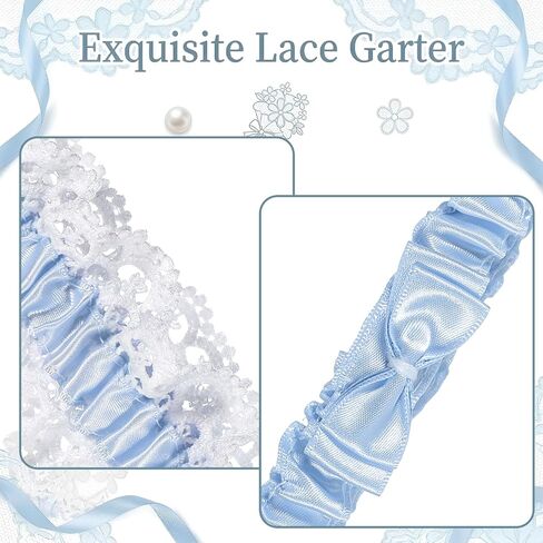 Wedding Garters for Bride Lace Garters for Bride Blue Lace Garter Bridal Garter Set Keepsake and Toss Elastic Ribbons for Wedding Accessories Party Gifts for Women in Kuwait