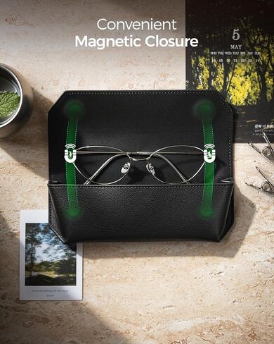 VULKIT Genuine Leather Glasses Case, Magnetic Closure Sunglasses Case, Eye Glasses Cases for Men & Women Spectacle Cases in Kuwait