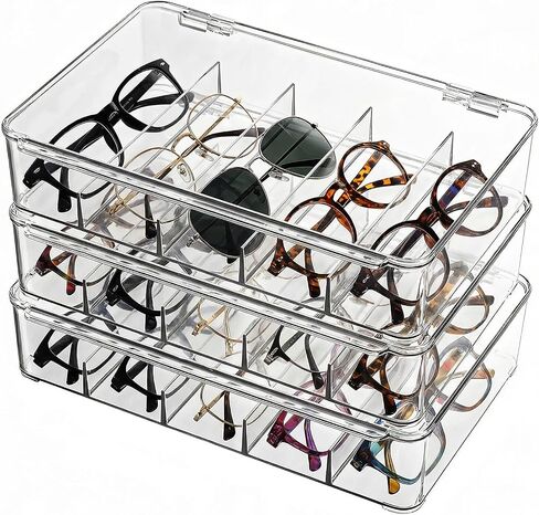 Sunglasses Organizer - Plastic Stackable Eyeglass Case Storage for Multiple Glasses & Reading Glasses in Saudi Arabia