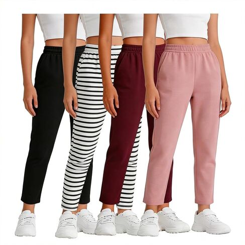 4-Pack Girls Cotton Joggers Sweatpants, Athletic Casual Pants for Toddler Kids, Elastic Cuff Workout Pants 2Y-6Y in Saudi Arabia