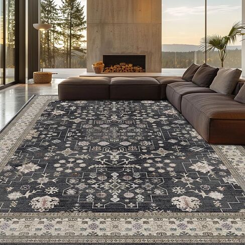 Washable 2' x 6' Runners for Hallways, Non-Slip Stain Resistant Long Floor Runner for Kitchen, Entryway Indoor, Soft Vintage Boho Rubber Backing Decor Rug (Charcoal Blush Ivory) in Saudi Arabia