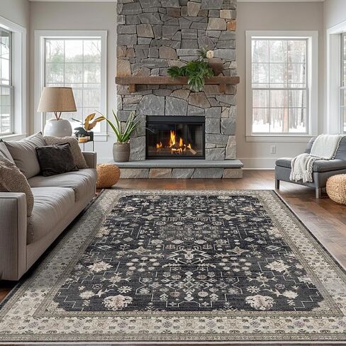 Washable 2' x 6' Runners for Hallways, Non-Slip Stain Resistant Long Floor Runner for Kitchen, Entryway Indoor, Soft Vintage Boho Rubber Backing Decor Rug (Charcoal Blush Ivory) in Saudi Arabia