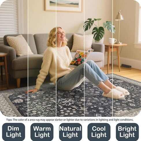 Washable 2' x 6' Runners for Hallways, Non-Slip Stain Resistant Long Floor Runner for Kitchen, Entryway Indoor, Soft Vintage Boho Rubber Backing Decor Rug (Charcoal Blush Ivory) in Saudi Arabia