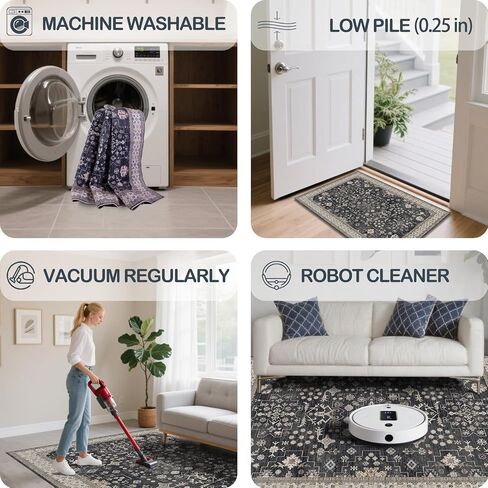 Washable 2' x 6' Runners for Hallways, Non-Slip Stain Resistant Long Floor Runner for Kitchen, Entryway Indoor, Soft Vintage Boho Rubber Backing Decor Rug (Charcoal Blush Ivory) in Saudi Arabia