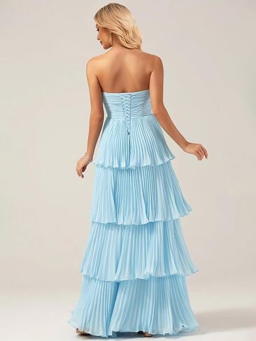 Mollyevers Strapless Ruffle Prom Dresses for Women Long Flowy Tiered Chiffon Formal Evening Gowns in Saudi Arabia