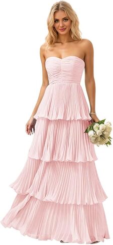 Mollyevers Strapless Ruffle Prom Dresses for Women Long Flowy Tiered Chiffon Formal Evening Gowns in Saudi Arabia