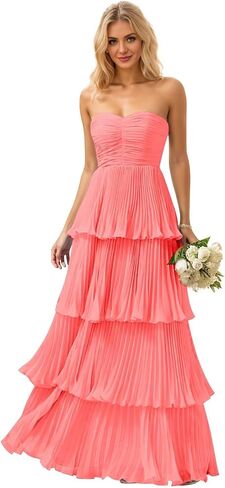 Mollyevers Strapless Ruffle Prom Dresses for Women Long Flowy Tiered Chiffon Formal Evening Gowns in Saudi Arabia