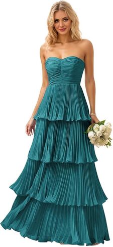 Mollyevers Strapless Ruffle Prom Dresses for Women Long Flowy Tiered Chiffon Formal Evening Gowns in Saudi Arabia