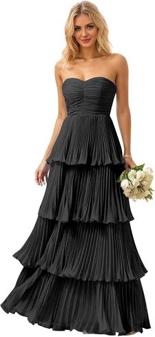 Mollyevers Strapless Ruffle Prom Dresses for Women Long Flowy Tiered Chiffon Formal Evening Gowns in Saudi Arabia