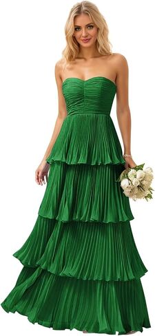 Mollyevers Strapless Ruffle Prom Dresses for Women Long Flowy Tiered Chiffon Formal Evening Gowns in Saudi Arabia