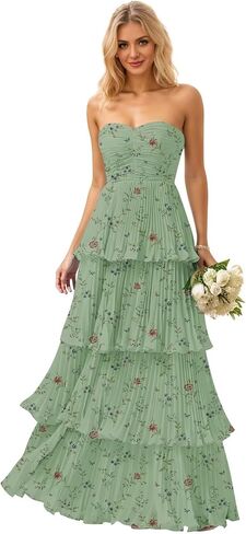 Mollyevers Strapless Ruffle Prom Dresses for Women Long Flowy Tiered Chiffon Formal Evening Gowns in Saudi Arabia