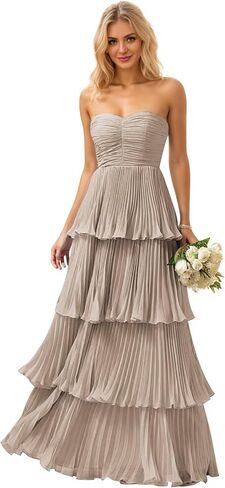Mollyevers Strapless Ruffle Prom Dresses for Women Long Flowy Tiered Chiffon Formal Evening Gowns in Saudi Arabia
