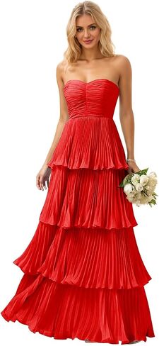 Mollyevers Strapless Ruffle Prom Dresses for Women Long Flowy Tiered Chiffon Formal Evening Gowns in Saudi Arabia