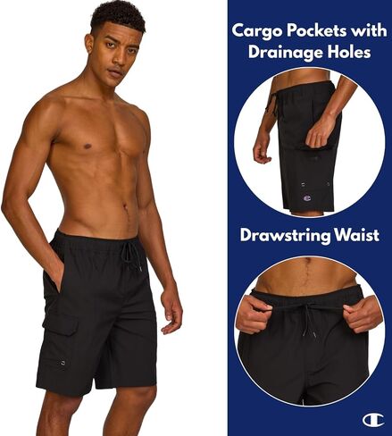 Champion Mens Swim Trunks with Mesh Liner Cargo Pocket- 9" Inseam Quick Dry Bathing Suit Board Shorts for Beach Swimming in Saudi Arabia
