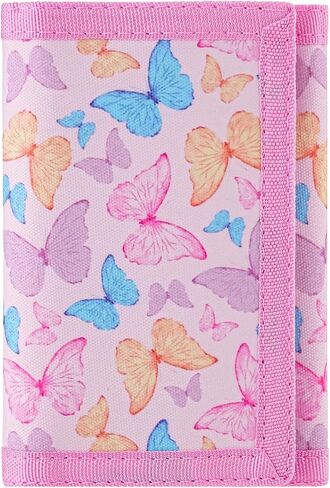 DEEKI Trifold Canvas Outdoor Sports Wallet for Boys Girls Teen Kids Lovely Wallet with Magic Sticker Kids Birthday Festivals Gifts(Flower and Butterfly Purple) in Saudi Arabia