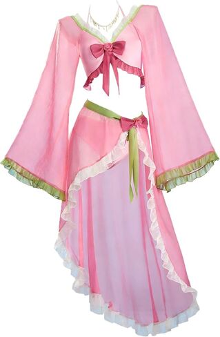 haikyuu Women Retro Two Piece Swimsuit with Wrap Skirt Ruffle Swimsuit Cosplay Pink Cute Swimwear in Kuwait