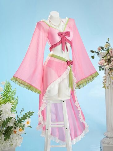 haikyuu Women Retro Two Piece Swimsuit with Wrap Skirt Ruffle Swimsuit Cosplay Pink Cute Swimwear in Kuwait