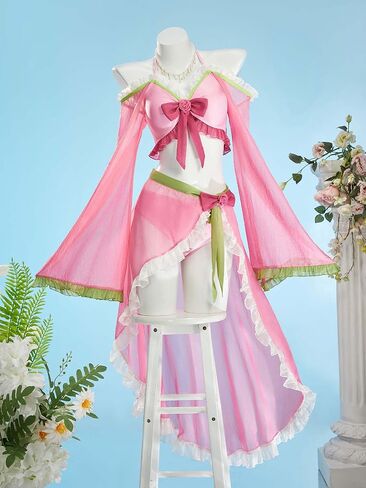 haikyuu Women Retro Two Piece Swimsuit with Wrap Skirt Ruffle Swimsuit Cosplay Pink Cute Swimwear in Kuwait