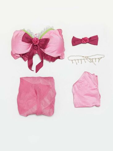 haikyuu Women Retro Two Piece Swimsuit with Wrap Skirt Ruffle Swimsuit Cosplay Pink Cute Swimwear in Kuwait