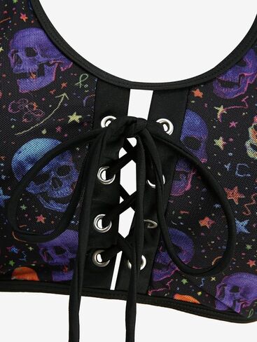 ROSE GAL Women Plus Size Gothic Bikini Sets Skull Stars Print Two Piece Bathing Suits Lace-up Swimwear in Kuwait