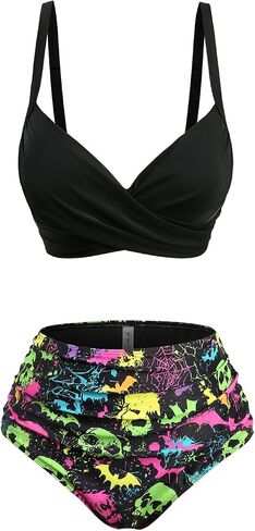 ROSE GAL Plus Size Womens Gothic Two Piece Bikini Swimsuit Crisscorss Padded Bikini Set in Kuwait