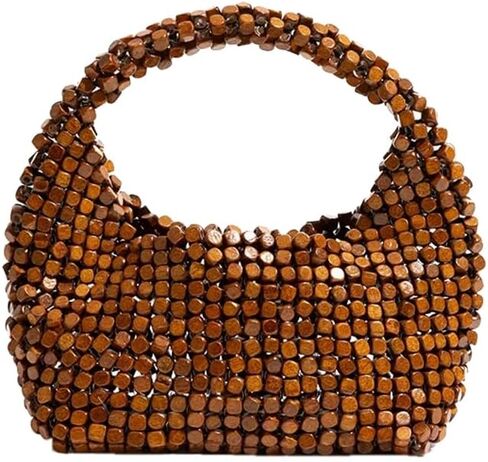 Wooden Beaded Clutch Purses Women Handmade Crescent Shoulder Handbags Small Beaded Hobo Tote Vintage Crossbody Bag in Saudi Arabia