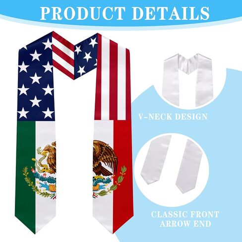 Mixed National Flag Graduation Stole, Satin Unisex International Student Graduation Sash Scarf 72'' in Saudi Arabia