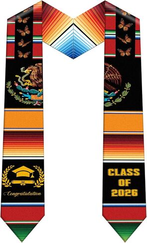 Mexican Graduation Stole Class of 2026, 72 Inch Graduation Sash for Ceremony, Hispanic Stole for Grad Gifts in Saudi Arabia