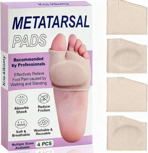 2 Pairs Metatarsal Pads for Men and Women - Ball of Foot Pain Relief Cushions for Sesamoiditis, Metatarsalgia, Morton's Neuroma - Fabric Sleeves with Gel Inserts(Beige) (M) in Saudi Arabia
