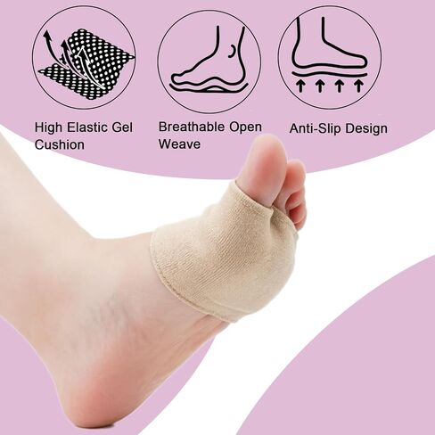 2 Pairs Metatarsal Pads for Men and Women - Ball of Foot Pain Relief Cushions for Sesamoiditis, Metatarsalgia, Morton's Neuroma - Fabric Sleeves with Gel Inserts(Beige) (M) in Saudi Arabia