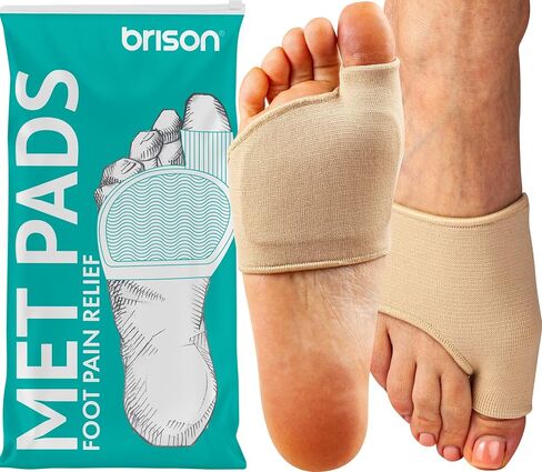 Brison Metatarsal Pads for Women and Men Ball of Foot Cushion - Gel Sleeves Cushions Pad - Fabric Soft Socks for Supports Feet Pain Relief - 2 Pairs (Beige, Medium) in Kuwait