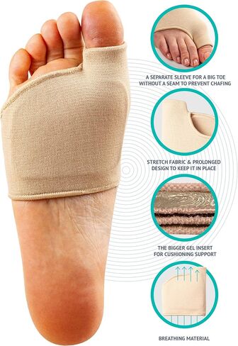 Brison Metatarsal Pads for Women and Men Ball of Foot Cushion - Gel Sleeves Cushions Pad - Fabric Soft Socks for Supports Feet Pain Relief - 2 Pairs (Beige, Medium) in Kuwait