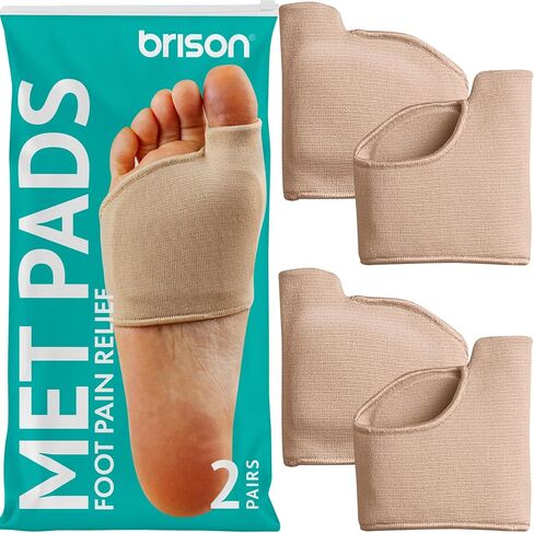 Brison Metatarsal Pads for Women and Men Ball of Foot Cushion - Gel Sleeves Cushions Pad - Fabric Soft Socks for Supports Feet Pain Relief - 2 Pairs (Beige, Medium) in Kuwait